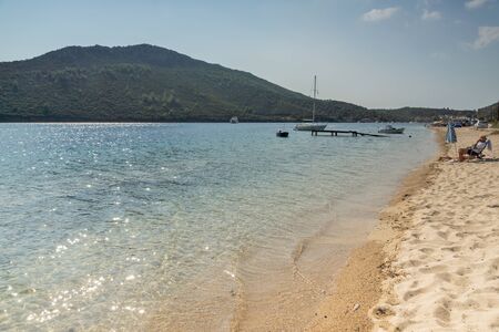 CHALKIDIKI, CENTRAL MACEDONIA, GREECE - AUGUST 25, 2014: Seascape of Porto Koufo beach at Sithonia peninsula, Chalkidiki, Central Macedonia, Greeceのeditorial素材