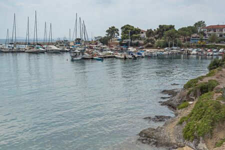 CHALKIDIKI, CENTRAL MACEDONIA, GREECE - AUGUST 25, 2014: Panoramic view of Neos Marmaras at Sithonia peninsula, Chalkidiki, Central Macedonia, Greeceのeditorial素材