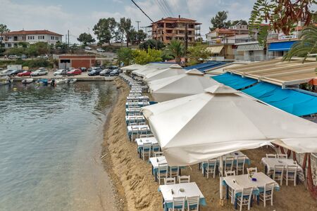 CHALKIDIKI, CENTRAL MACEDONIA, GREECE - AUGUST 25, 2014: Panoramic view of Neos Marmaras at Sithonia peninsula, Chalkidiki, Central Macedonia, Greeceのeditorial素材
