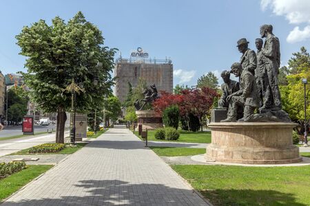 SKOPJE, REPUBLIC OF MACEDONIA - MAY  13, 2017:  Typical street in the center of city of Skopje, Republic of Macedoniaのeditorial素材