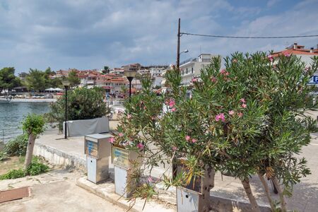 CHALKIDIKI, CENTRAL MACEDONIA, GREECE - AUGUST 25, 2014: Panorama of Coastline of town of Neos Marmaras at Sithonia peninsula, Chalkidiki, Central Macedonia, Greeceのeditorial素材