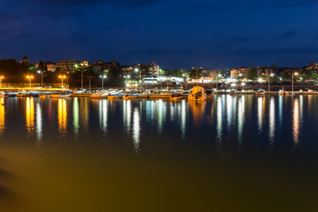 CHERNOMORETS, BULGARIA - AUGUST 14, 2017: Amazing Night seascape of port of Chernomorets, Burgas region, Bulgariaのeditorial素材