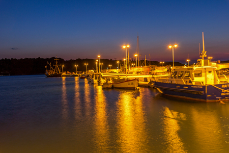 CHERNOMORETS, BULGARIA - AUGUST 14, 2017: Amazing Night seascape of port of Chernomorets, Burgas region, Bulgariaのeditorial素材