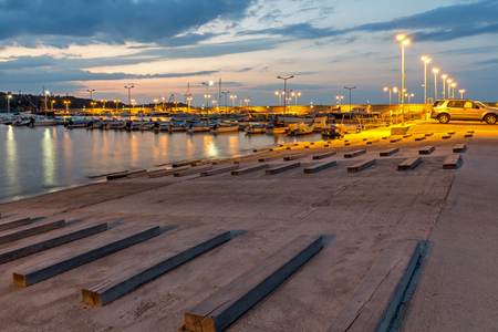 CHERNOMORETS, BULGARIA - AUGUST 14, 2017: Amazing Night seascape of port of Chernomorets, Burgas region, Bulgariaのeditorial素材