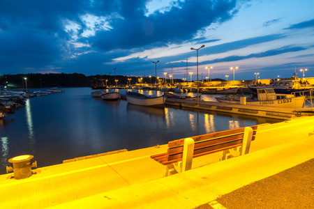 CHERNOMORETS, BULGARIA - AUGUST 14, 2017: Amazing Night seascape of port of Chernomorets, Burgas region, Bulgariaのeditorial素材