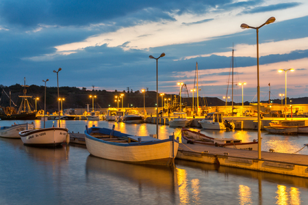 CHERNOMORETS, BULGARIA - AUGUST 14, 2017: Amazing Night seascape of port of Chernomorets, Burgas region, Bulgariaのeditorial素材