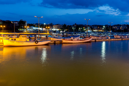 CHERNOMORETS, BULGARIA - AUGUST 14, 2017: Amazing Night seascape of port of Chernomorets, Burgas region, Bulgariaのeditorial素材