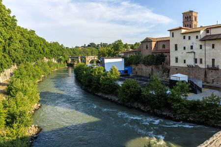 ROME, ITALY - JUNE 22, 2017: Amazing view of Castello Caetani and Tiber River and in city of Rome, Italyのeditorial素材