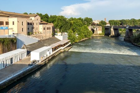 ROME, ITALY - JUNE 22, 2017: Amazing view of Ponte Palatino,  Tiber River and Pons Aemilius in city of Rome, Italyのeditorial素材