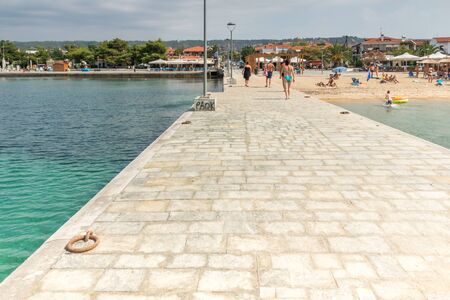 CHALKIDIKI, CENTRAL MACEDONIA, GREECE - AUGUST 25, 2014:  Panoramic view of port of Nikiti at Sithonia peninsula, Chalkidiki, Central Macedonia, Greeceのeditorial素材