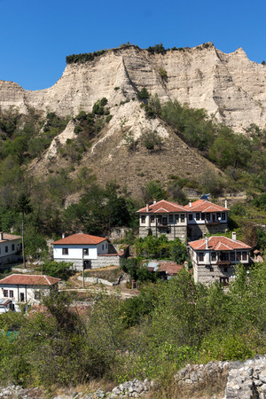 Sand pyramids and Panorama to town of Melnik, Blagoevgrad region, Bulgariaの写真素材