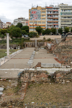 THESSALONIKI, GREECE - SEPTEMBER 30, 2017: Ruins of Roman Forum in the center of city of Thessaloniki, Central Macedonia, Greeceのeditorial素材