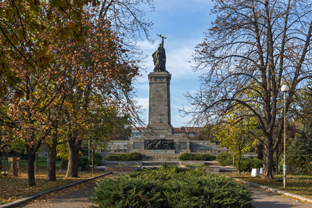SOFIA, BULGARIA - NOVEMBER 7, 2017: Sunset view of Monument of the Soviet Army in city of Sofia, Bulgariaのeditorial素材