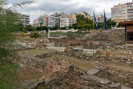 THESSALONIKI, GREECE - SEPTEMBER 30, 2017: Ruins of Roman Forum in the center of city of Thessaloniki, Central Macedonia, Greeceのeditorial素材