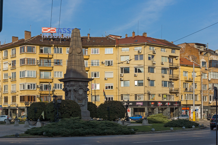 SOFIA, BULGARIA - NOVEMBER 7, 2017: Sunset view of Vasil Levski Monument in city of Sofia, Bulgariaのeditorial素材