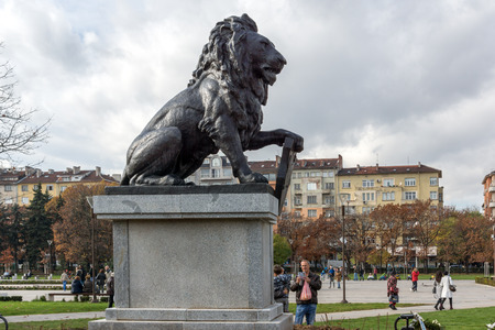 SOFIA, BULGARIA -NOVEMBER 12, 2017: Memorial of First and Sixth Infantry Regiment in park in front of  National Palace of Culture in Sofia, Bulgariaのeditorial素材