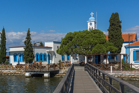 PORTO LAGOS, GREECE - SEPTEMBER 23, 2017:  Saint Nicholas Monastery located on two islands in Porto Lagos, East Macedonia and Thrace, Greeceのeditorial素材