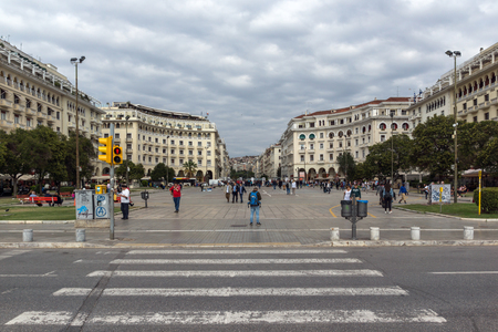 THESSALONIKI, GREECE - SEPTEMBER 30, 2017: People  walking at Aristotelous Square  in the center of city of Thessaloniki, Central Macedonia, Greeceのeditorial素材
