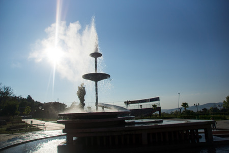 SAPAREVA BANYA, BULGARIA- AUGUST 13, 2013: The geyser with hot water in Spa Resort of Sapareva Banya, Bulgariaのeditorial素材