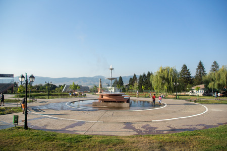 SAPAREVA BANYA, BULGARIA- AUGUST 13, 2013: The geyser with hot water in Spa Resort of Sapareva Banya, Bulgariaのeditorial素材
