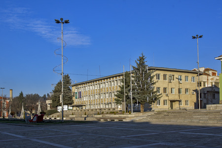 PANAGYURISHTE, BULGARIA - DECEMBER 13, 2013: Panorama of Central square of Historical town of Panagyurishte, Pazardzhik Region, Bulgariaのeditorial素材