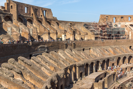 ROME, ITALY - JUNE 24, 2017: Tourists visiting inside part of  Colosseum in city of Rome, Italyのeditorial素材