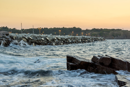 Amazing Sunset view of coastline of village of Chernomorets, Burgas Region, Bulgariaの写真素材