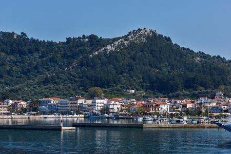 THASSOS, GREECE - APRIL 5, 2016: Panoramic view of Thassos town, East Macedonia and Thrace, Greeceのeditorial素材