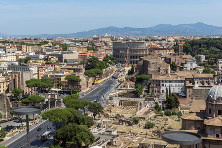 ROME, ITALY - JUNE 23, 2017:  Panoramic view of City of Rome from the roof of  Altar of the Fatherland, Italyのeditorial素材