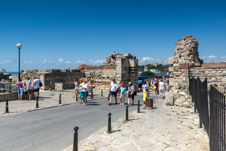 NESSEBAR, BULGARIA - 30 JULY 2014: Ancient ruins in the town of Nessebar, Burgas Region, Bulgariaのeditorial素材
