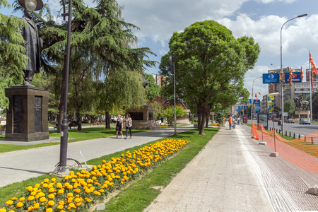 SKOPJE, REPUBLIC OF MACEDONIA - MAY  13, 2017:  Typical street in the center of city of Skopje, Republic of Macedoniaのeditorial素材