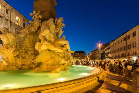 ROME, ITALY - JUNE 23, 2017: Amazing Night view of Piazza Navona in city of Rome, Italyのeditorial素材