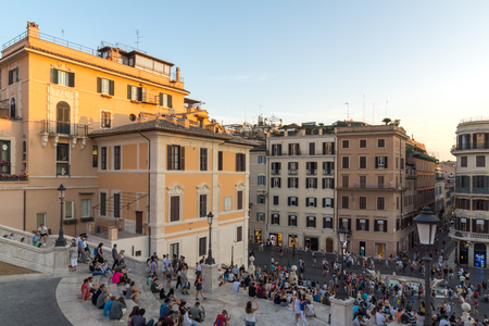 ROME, ITALY - JUNE 23, 2017: Amazing Sunset view of Piazza di Spagna in city of Rome, Italyのeditorial素材