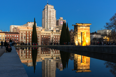 MADRID, SPAIN - JANUARY 21, 2018:  Sunset view of Temple of Debod in City of Madrid, Spainのeditorial素材