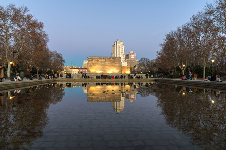 MADRID, SPAIN - JANUARY 21, 2018:  Sunset view of Temple of Debod in City of Madrid, Spain