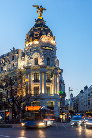 MADRID, SPAIN - JANUARY 23, 2018:  Sunset view of Gran Via and Metropolis Building in City of Madrid, Spainのeditorial素材