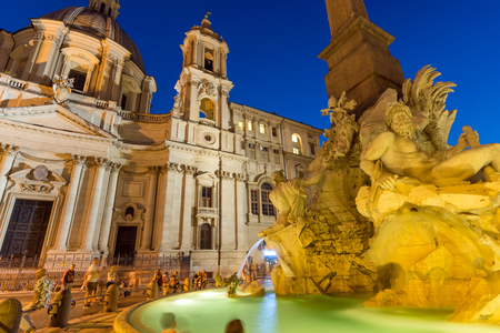 ROME, ITALY - JUNE 23, 2017: Amazing Night view of Piazza Navona in city of Rome, Italyのeditorial素材