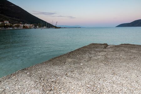Amazing sunset on the beach of village of Vasiliki, Lefkada, Ionian Islands, Greeceの写真素材