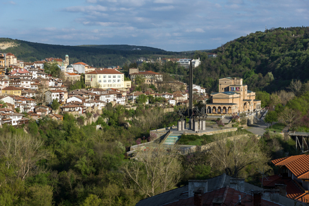 VELIKO TARNOVO, BULGARIA - APRIL 9,  2017: Panoramic view of city of Veliko Tarnovo, Bulgariaのeditorial素材