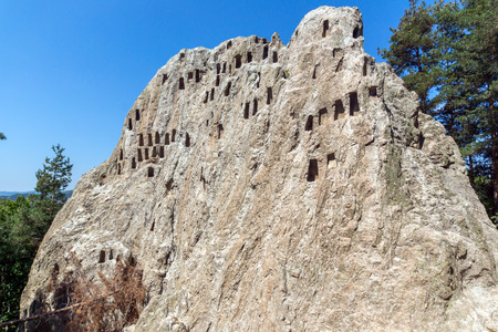 Antique Thracian Sanctuary Eagle Rocks near town of Ardino, Kardzhali Region, Bulgariaの写真素材