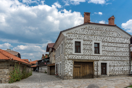 BANSKO, BULGARIA - AUGUST 13, 2013: Authentic nineteenth century houses in town of Bansko, Blagoevgrad Region, Bulgariaのeditorial素材