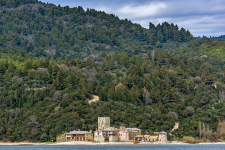 Old Monastery at Mount Athos in Autonomous Monastic State of the Holy Mountain, Chalkidiki, Greeceの写真素材