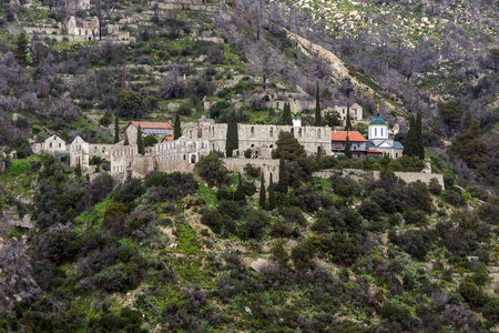 Old Monastery  in Mount Athos at Autonomous Monastic State of the Holy Mountain, Chalkidiki, Greeceの写真素材