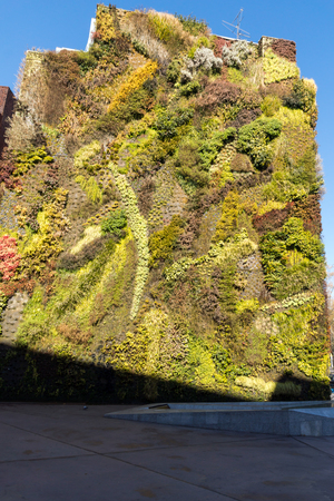 MADRID, SPAIN - JANUARY 22, 2018: Vertical garden wall and CaixaForum Museum in City of Madrid, Spainのeditorial素材