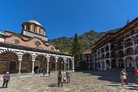 RILA MONASTERY, BULGARIA - APRIL 21, 2018: Tourist visiting Monastery of Saint Ivan (John) of Rila (Rila Monastery), Kyustendil Region, Bulgariaのeditorial素材