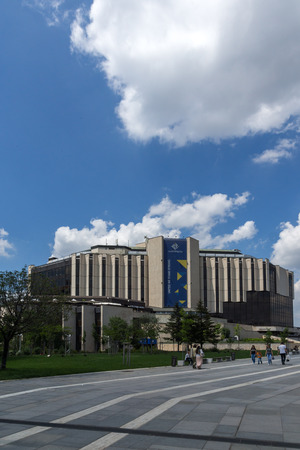 SOFIA, BULGARIA -MAY 20, 2018: Walking people in front of  National Palace of Culture in Sofia, Bulgariaのeditorial素材