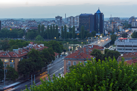 PLOVDIV, BULGARIA - MAY 24, 2018: Amazing Night Panorama to City of Plovdiv from Nebet Tepe hill, Bulgariaのeditorial素材