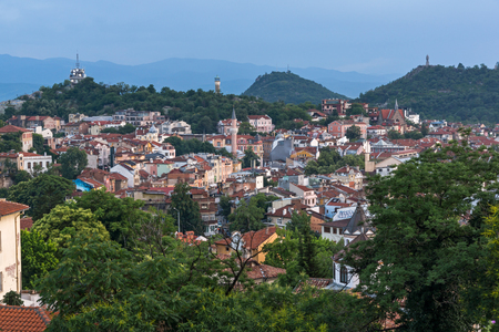 PLOVDIV, BULGARIA - MAY 24, 2018: Amazing Night Panorama to City of Plovdiv from Nebet Tepe hill, Bulgariaのeditorial素材