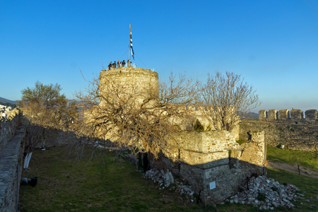 KAVALA, GREECE - DECEMBER 27, 2015:  Tower of the Byzantine fortress in Kavala, East Macedonia and Thrace, Greeceのeditorial素材