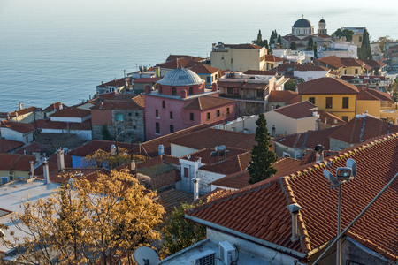 KAVALA, GREECE - DECEMBER 27, 2015: Sunset view of old town of Kavala, East Macedonia and Thrace, Greeceのeditorial素材